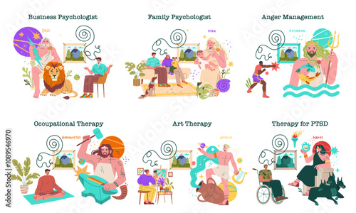 First Psycjologists. Flat Vector Illustration