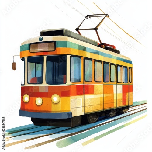 Colorful Playful Tram Illustration, Fun and Friendly Transport Art for Children’s Storybooks
 photo