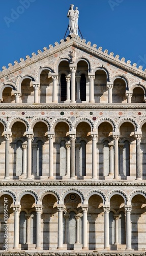 The famous architecture in Pisa city. Piazza del Duomo, Battistero di San Giovanni, Leaning Tower, Cattedrale di Pisa