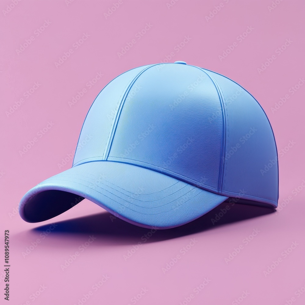 Fototapeta premium Vibrant Blue Baseball Cap on Pastel Pink Background