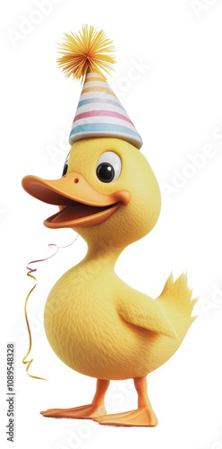 PNG Joyful yellow duck in a party hat