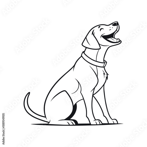 Playful and serene line art of a dog stretching, capturing a moment of joy and simplicity in black and white vector.