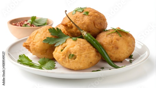 Batata Vada Indian snack, crispy Batata Vada isolated on white background  