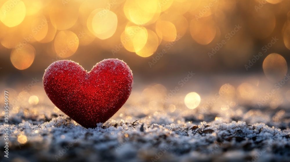 Obraz premium Frosty Red Heart In Golden Sunset Light
