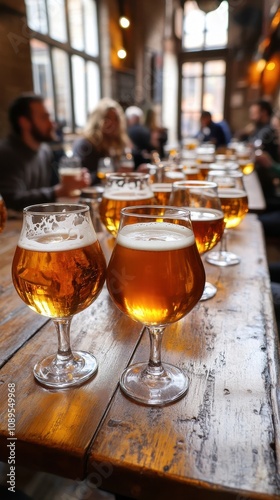 Friends savor Belgian beers at a historic pub, sharing flavors and lively chats