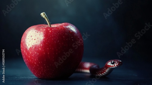 Red apple and snake symbolizing original sin  photo