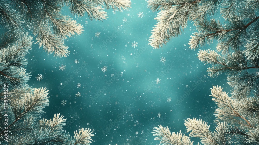 Snow Covered Pine Branches Winter Wonderland Scene Snow Covered Pine Branches Winter Wonderland Scene