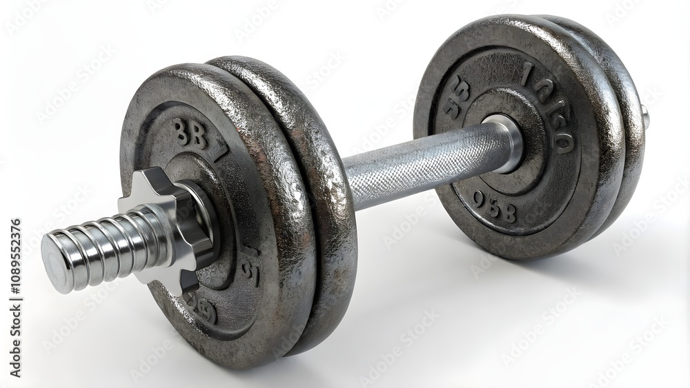 Close-up of a metallic dumbbell on white background, Fitness dumbbell isolated in sharp detail
Close-up of a metallic dumbbell on white background, Fitness dumbbell isolated in sharp detail
