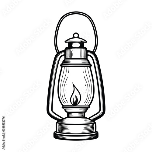 Create an editable stroke vector graphic of an antique lantern emitting a flickering light effect.  The design should be detailed and high-resolution.