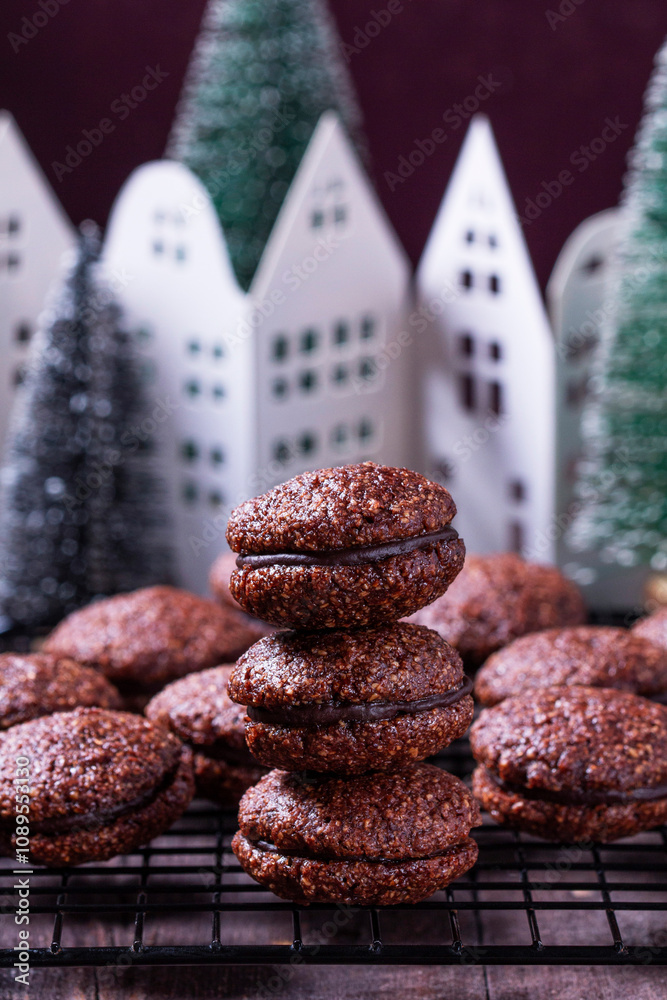 Baci de Alassio, Italian cookie made from nut dough and filled with chocolate ganache.