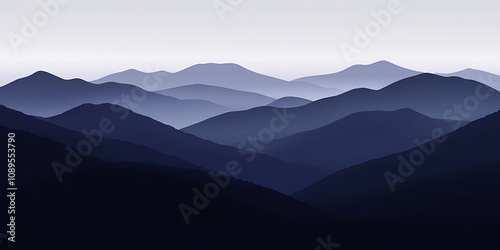 Serene Blue Mountainscape Under a Pale Sky