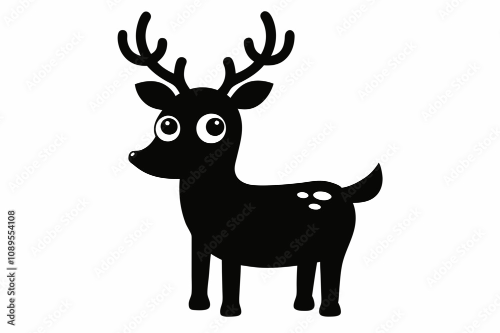 Fototapeta premium Cute Reindeer Silhouette Vector, Deer Silhouette, Baby Deer Silhouette Vector