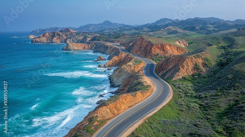 Winding coastal road with stunning views of blue water and cliffs