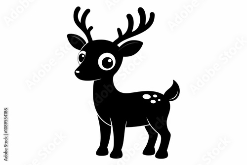 Cute Reindeer Silhouette Vector, Deer Silhouette, Baby Deer Silhouette Vector