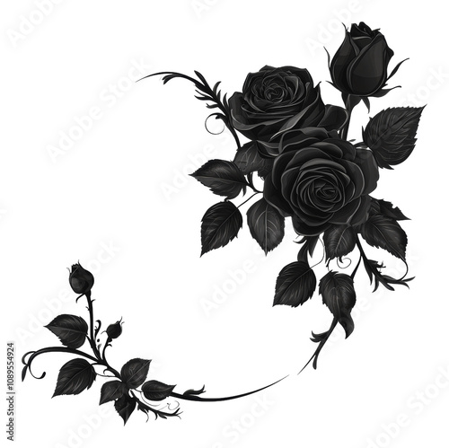 PNG Black rose bouquet with detailed leaves
