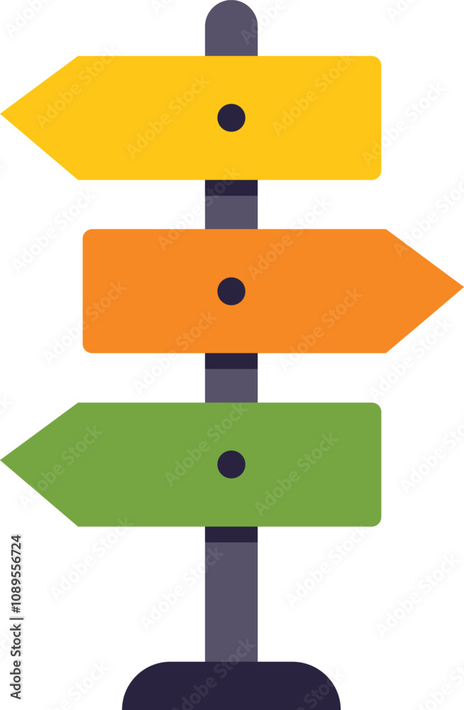 Blank signpost is pointing in three directions on a white background Blank signpost is pointing in three directions on a white background