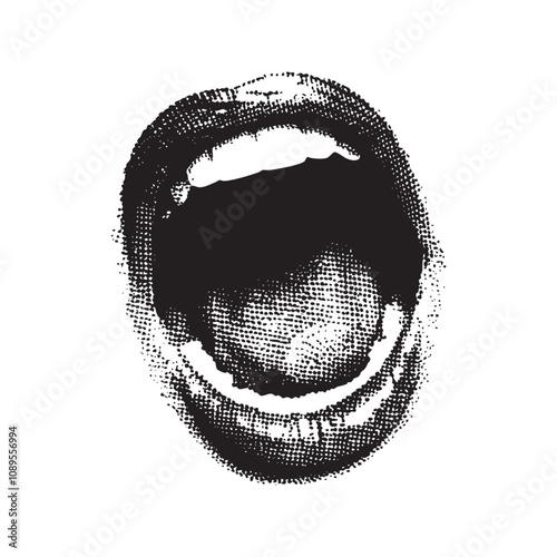 scream lips halftone vector illustration