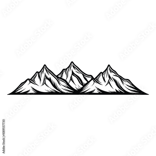 Create a scalable vector graphic of a majestic mountain range silhouette with editable strokes, ideal for design projects, featuring peaks and valleys.