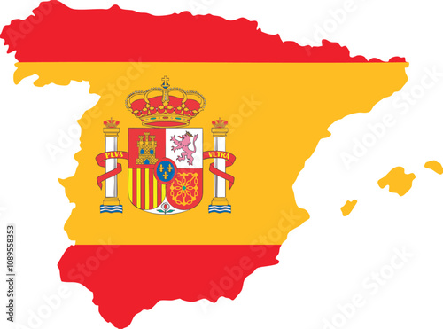 flag of spain inside the geographic map of spain