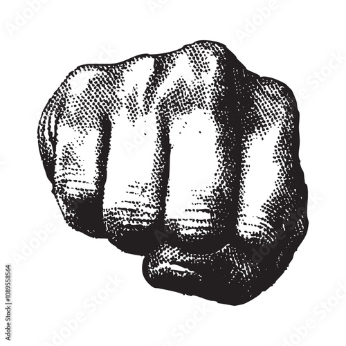 punch hand sign halftone vector illustration