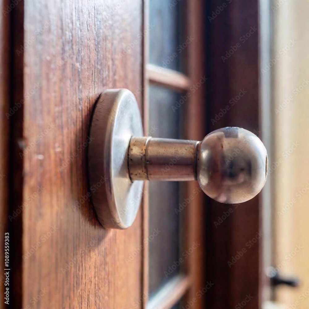 Obraz premium A close-up of a rusty doorknob slowly turning, the tilt-shift effect emphasizing the silence as the door remains closed, creating a sense of creeping dread