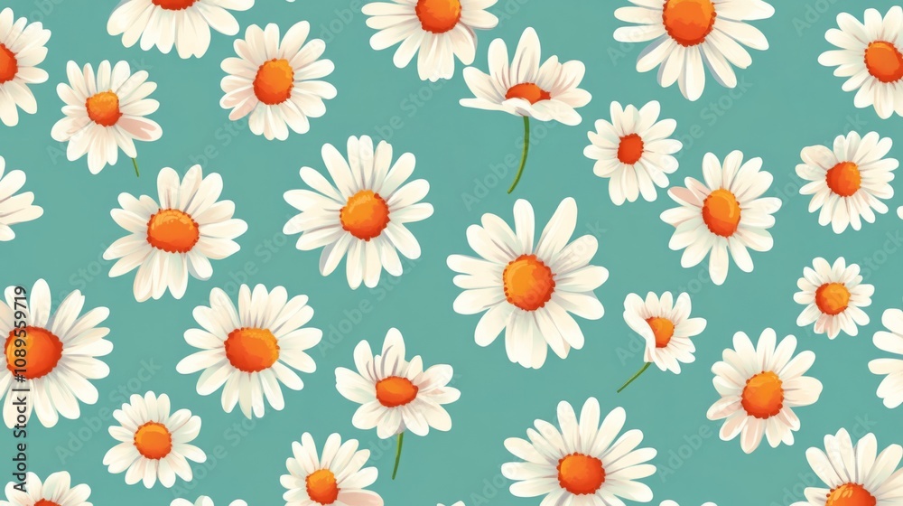 Bright and cheerful daisy flowers on a vibrant mint green background, generative ai Bright and cheerful daisy flowers on a vibrant mint green background, generative ai