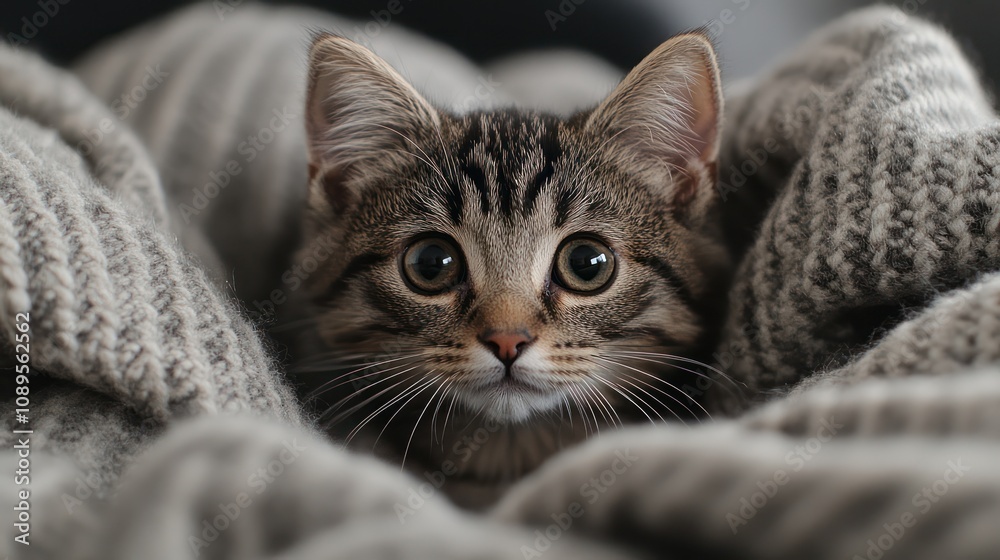 Curious Cat Surrounded by Cozy Blankets