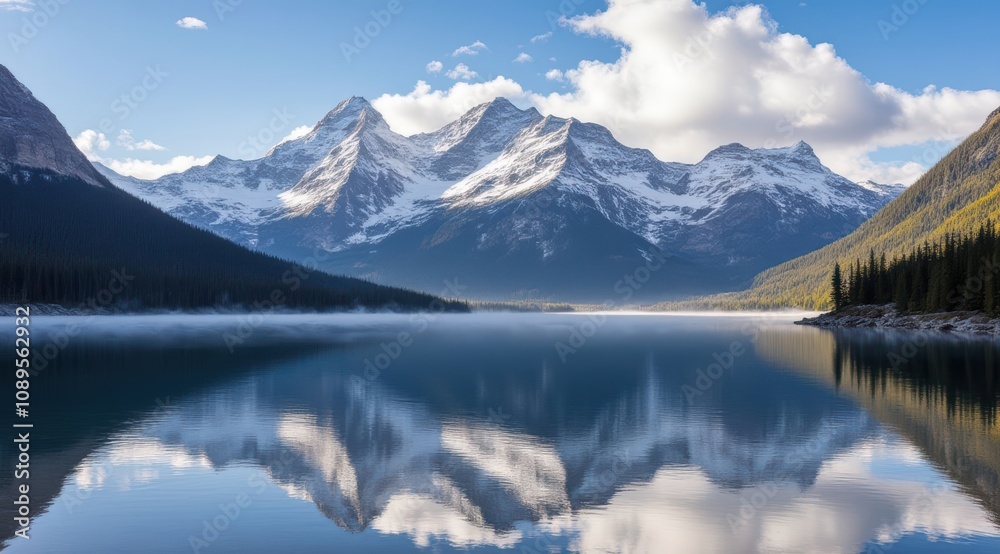 Serene mountain lake with reflective waters Serene mountain lake with reflective waters