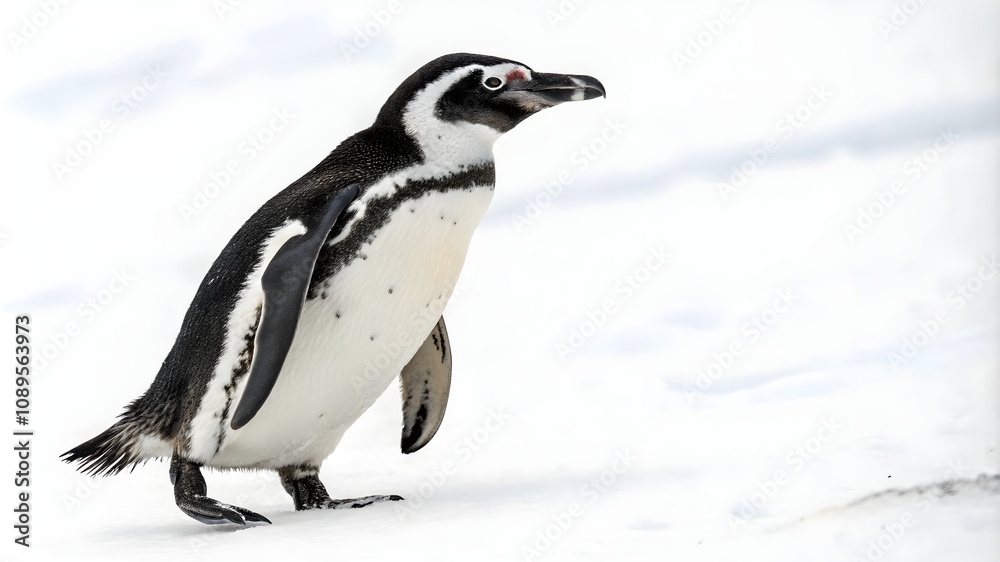  Penguin Standing on White Background, Flightless Bird in Minimalist Style  
