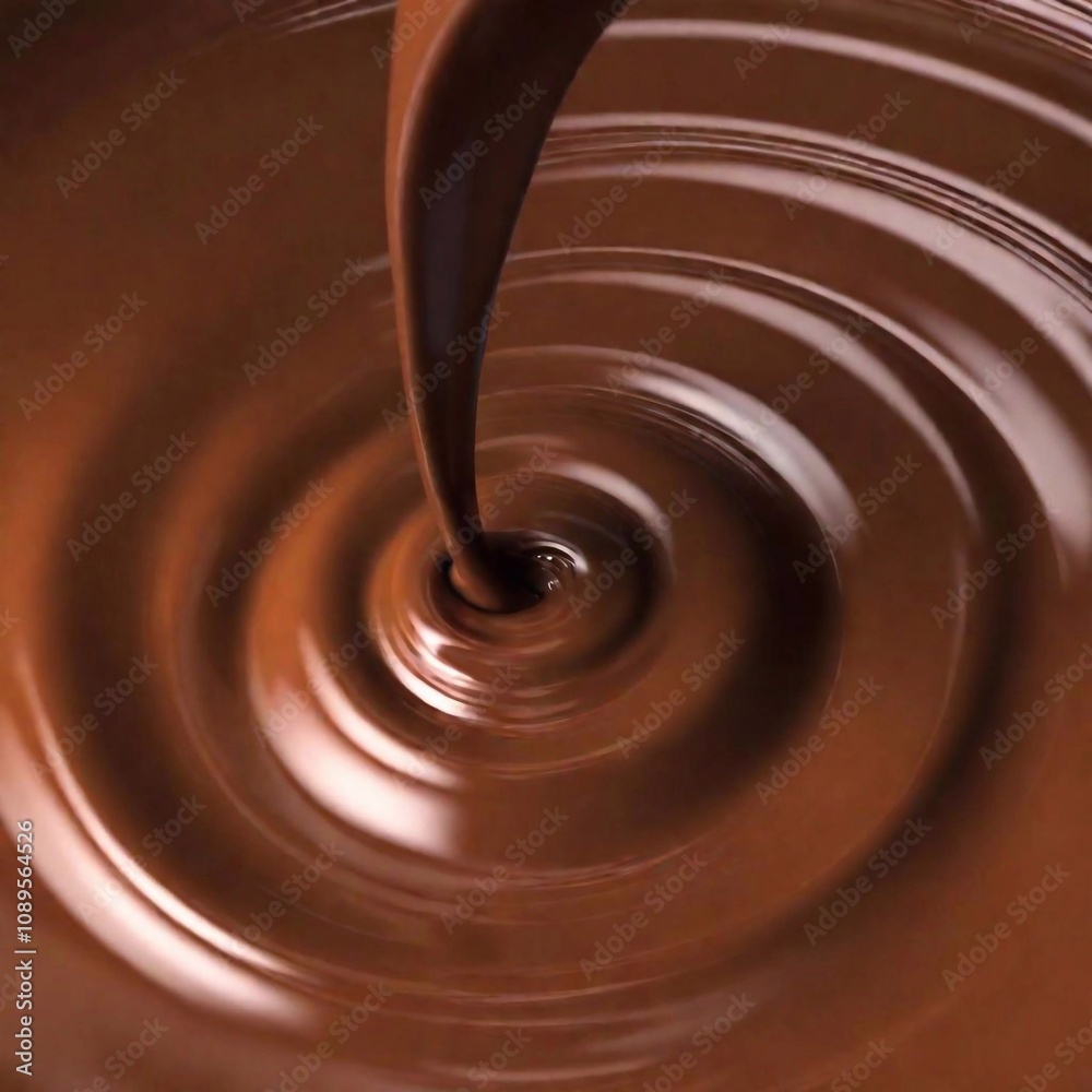 A high-resolution ultrarealistic image captures a thick, viscous stream of rich, melted milk chocolate being poured. Produced in a photo art style, the image focuses closely on the cascading chocolate A high-resolution ultrarealistic image captures a thick, viscous stream of rich, melted milk chocolate being poured. Produced in a photo art style, the image focuses closely on the cascading chocolate