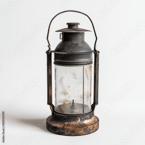 Weathered Oil Lantern with Patina Accents Game Art Concept Isolated on White Background