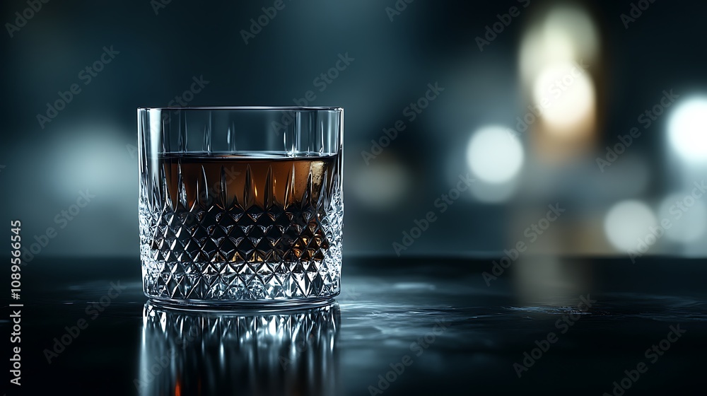 A moody, low-key shot of a crystal glass filled with dark liqueur, placed on a black, reflective surface, with soft, dramatic lighting casting deep shadows, highlighting the rich, A moody, low-key shot of a crystal glass filled with dark liqueur, placed on a black, reflective surface, with soft, dramatic lighting casting deep shadows, highlighting the rich,