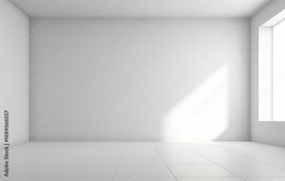 Empty white room interior with light and shadow on the wall, mock-up Empty white room interior with light and shadow on the wall, mock-up