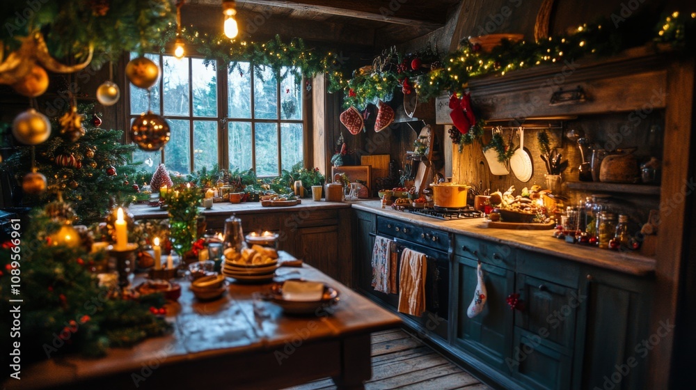 Rustic Christmas Kitchen Decorated For Festive Season Rustic Christmas Kitchen Decorated For Festive Season