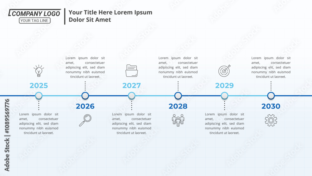 Milestone Achievement Infographic Timeline with 6 Steps and Editable Text on a 16:9 Layout for Business Presentation, Poster, Banner and Booklet. Milestone Achievement Infographic Timeline with 6 Steps and Editable Text on a 16:9 Layout for Business Presentation, Poster, Banner and Booklet.