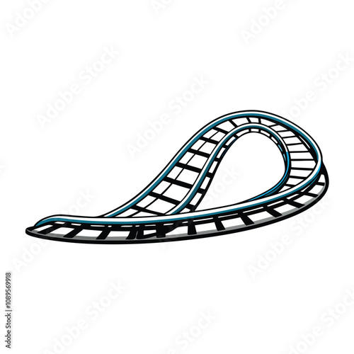 Create a vibrant, editable stroke vector illustration of a thrilling roller coaster ride, emphasizing dynamic curves and loops. Include track details.