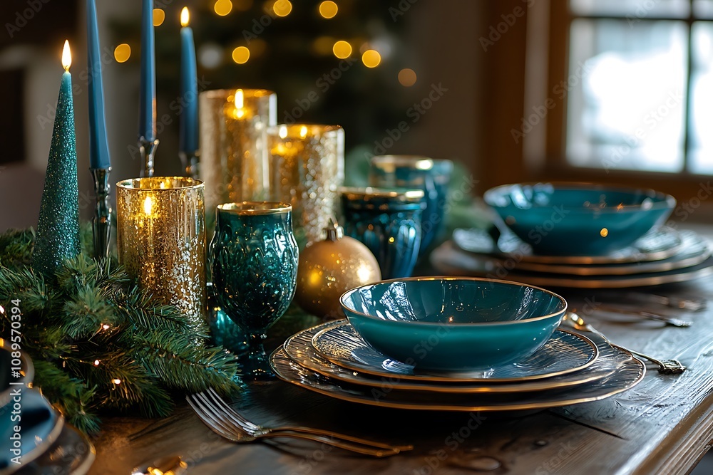 Obraz premium Deep teal with a festive gold glow for New Year�s Eve