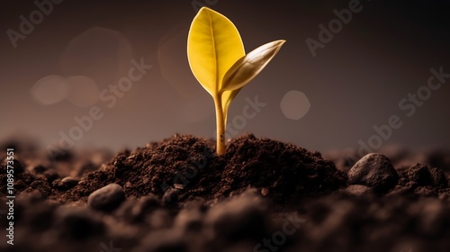 Young Sprout Emerging From Dark Soil