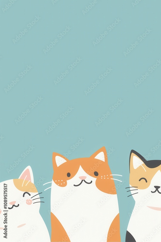 Obraz premium Adorable Cats Displaying Friendship Against a Light Turquoise Background in Charming Style