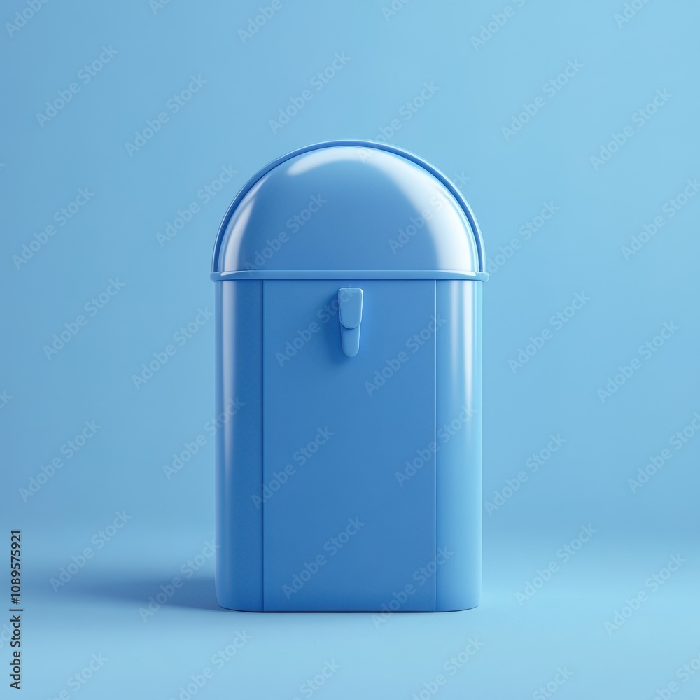 Minimalist Blue Trash Can on Pastel Background Minimalist Blue Trash Can on Pastel Background