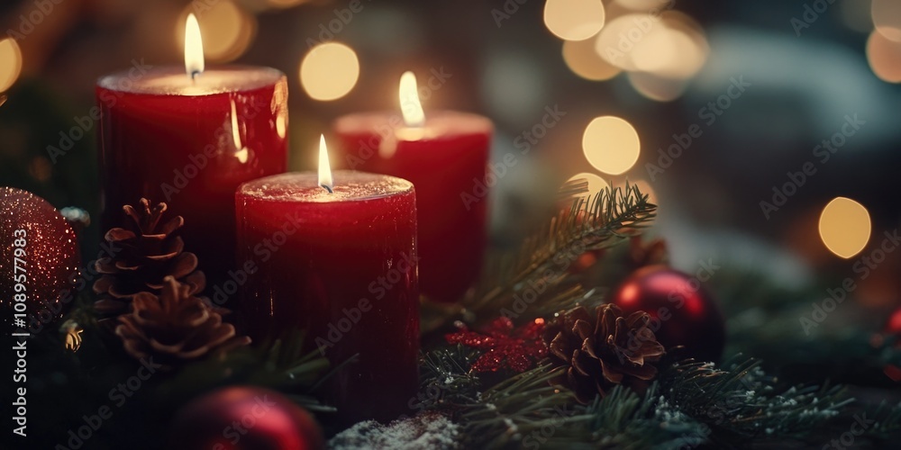 Three red candles placed on a table, suitable for use in decorative or symbolic contexts Three red candles placed on a table, suitable for use in decorative or symbolic contexts