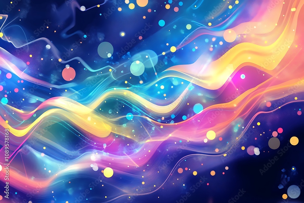 Fototapeta premium Abstract gradient wave design overlaid with glowing geometric patterns