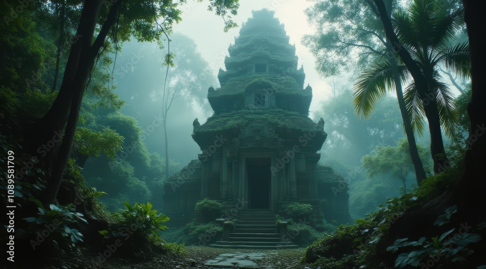 Mysterious temple in lush green forest Mysterious temple in lush green forest