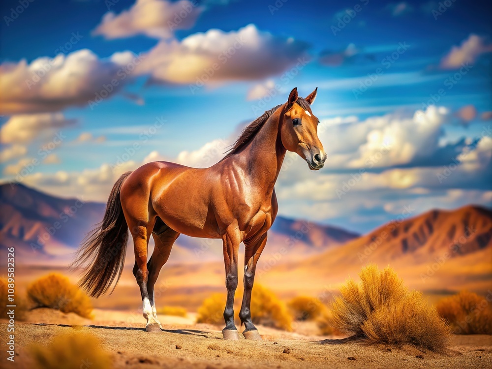 Desert vista, miniature horse, tilted perspective. Desert vista, miniature horse, tilted perspective.