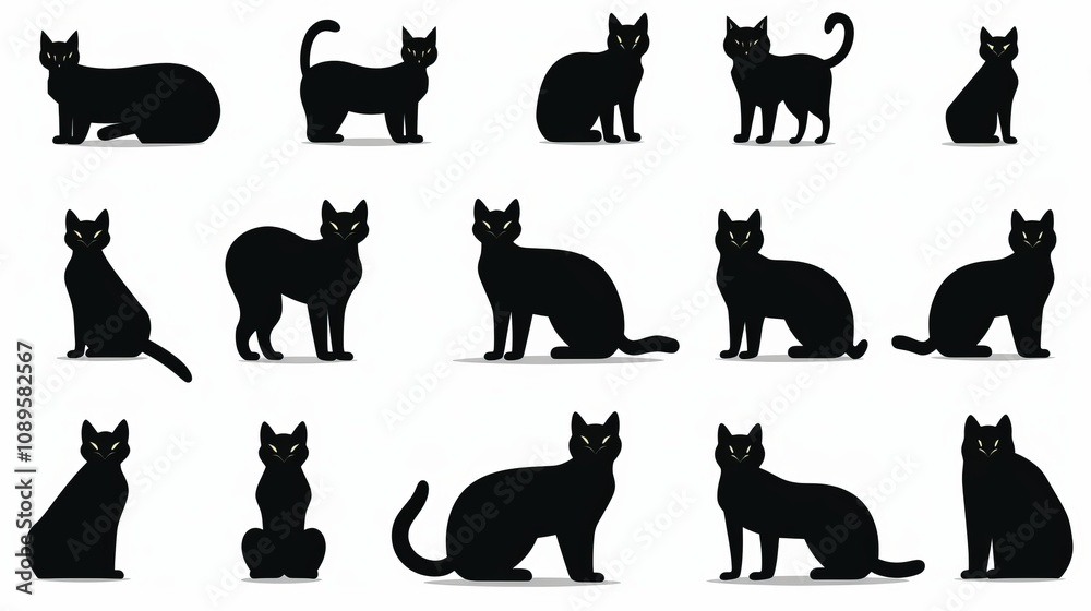 Elegant Black Cat Silhouettes - A Collection of Adorable Animal Illustrations Elegant Black Cat Silhouettes - A Collection of Adorable Animal Illustrations