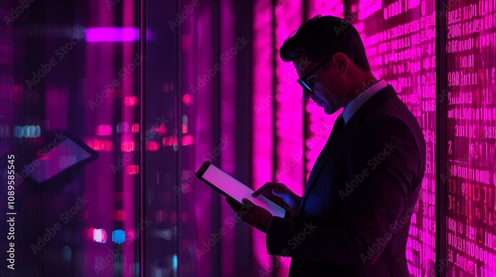 A business executive using a tablet, framed by data-driven financial visuals and a faint cityscape background for a modern aesthetic. A business executive using a tablet, framed by data-driven financial visuals and a faint cityscape background for a modern aesthetic.