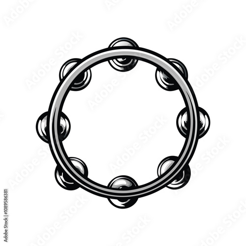 Create a high-resolution, editable stroke vector graphic of a tambourine with jingling cymbals, showcasing intricate detail and vibrant color.