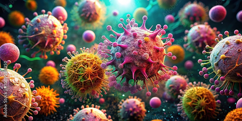 Dynamic medical visualization: cancer cell proliferation in a panoramic view. Dynamic medical visualization: cancer cell proliferation in a panoramic view.