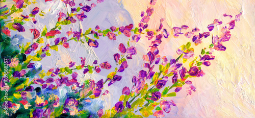 Oil painting. Small flowers in the field