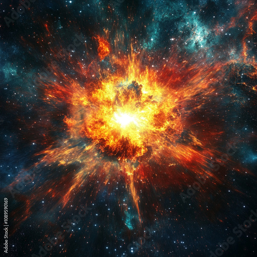 Bright explosion in deep space showcasing cosmic energy and colors